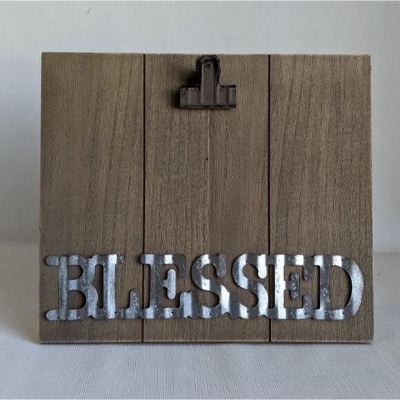 Blessed Farmhouse Decor Photo Clip Picture Wooden Frame Rustic Look Metal Text - Picture 6 of 9